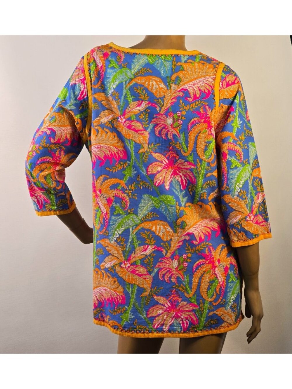 Gretchen Scott Resortwear Split Neck Tropical Pullover Tunic 3/4 Sleeve Sz L - Picture 10 of 13